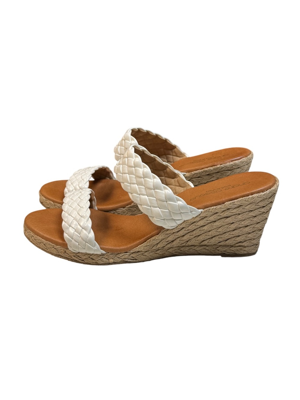 André Assous Aria Espadrille White Braided Leather Wedge Sandals Spain Size 10.5 - Picture 3 of 9